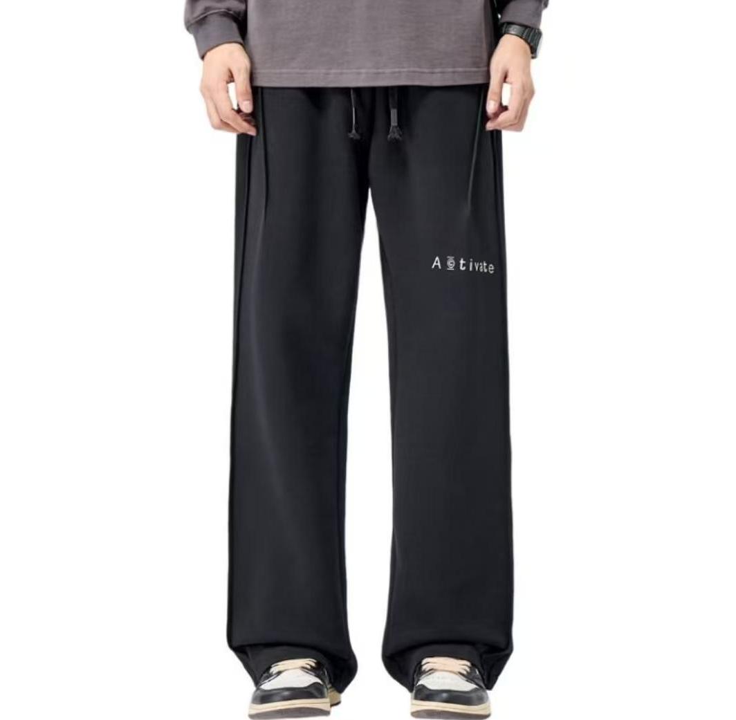 Best-Selling Extra-Long Black Knit Pants Loose Straight-Leg Men's Trousers 3022