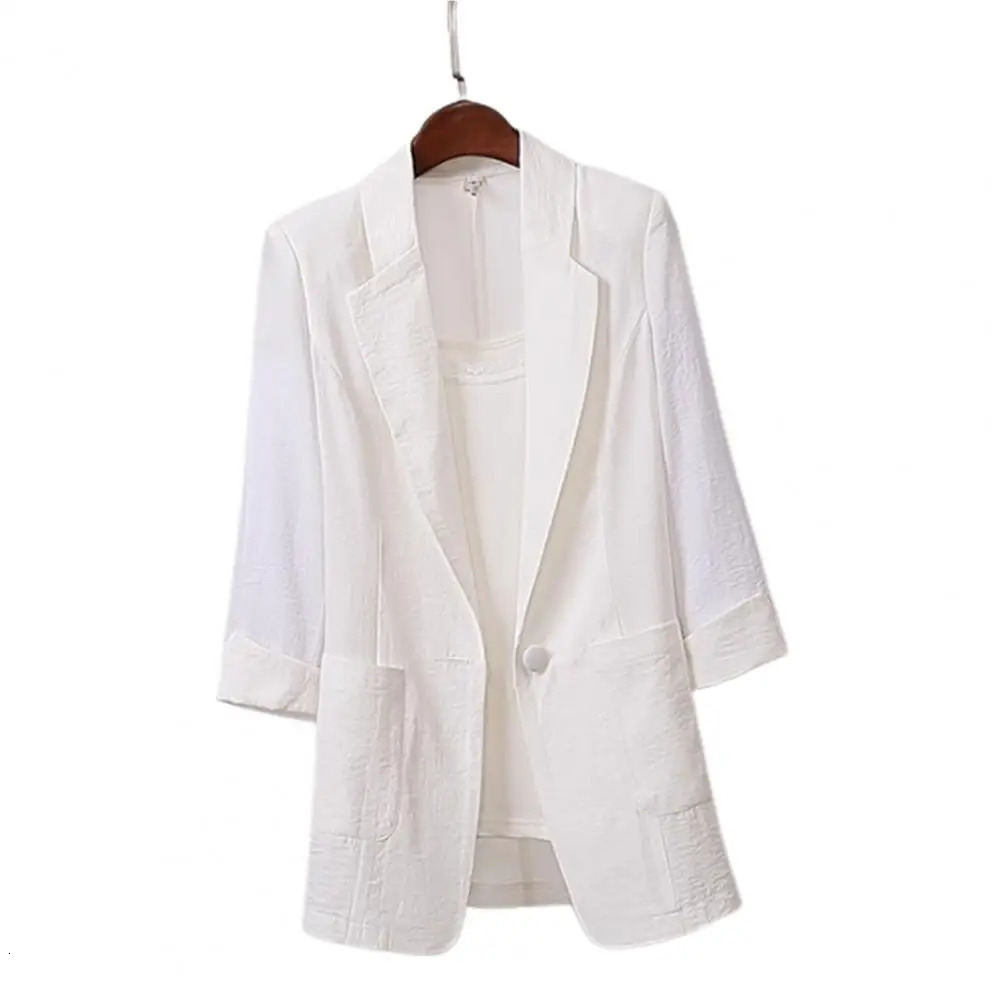 Basic cotton linen onethird single button womens jacket 2023 summer Korean fashion casual short sleeved 250407