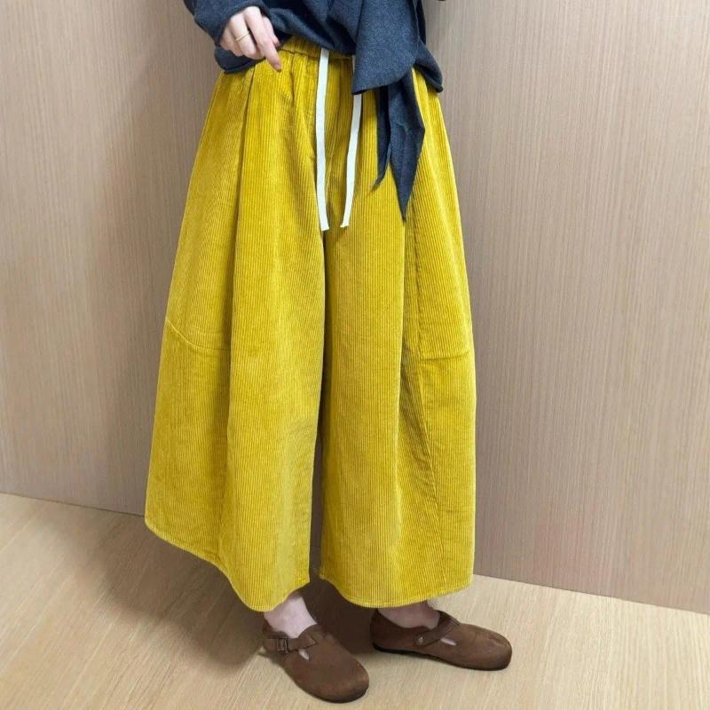 Women's Pants Slimming Effect Corduroy Wide Leg Nine-Tenths Women Casual Style High Waist Polyester Fiber Comfortable Autumn Arrival
