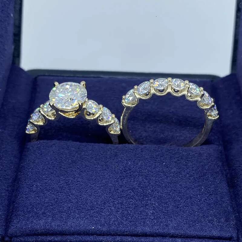 IGI Certiicate 2Ct Round CVD HPHT Diamond Lab-Created Diamond Bridal Set Engagement Ring 14K Yellow Gold DEF Color VS-VVS