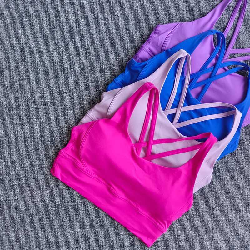 Double sided wool lining cross back shock-absorbing push up sports bra yoga fitness vest high support gymXJ250410