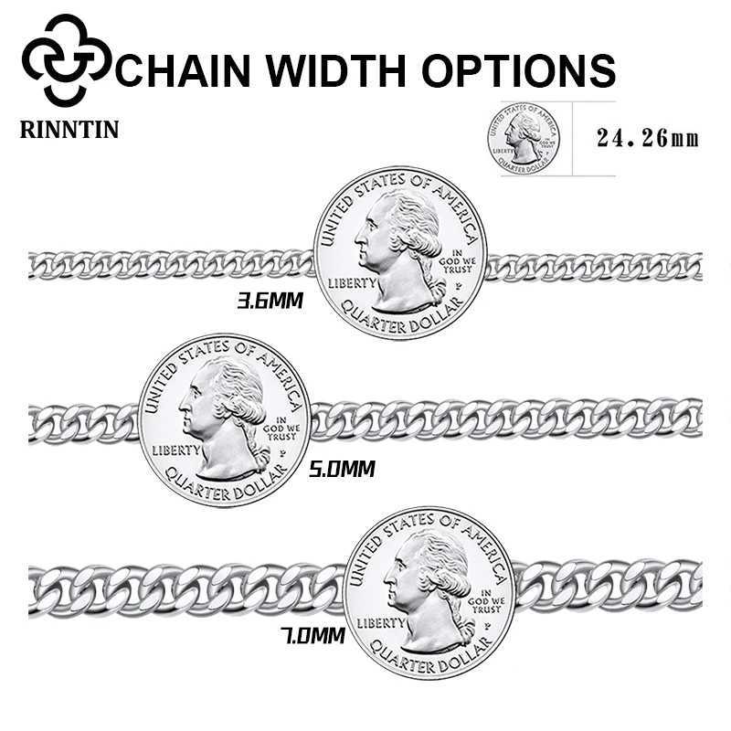 Rinntin 925 Sterling Silver 3.6/5/7mm Width Solid Diamond-Cut Cuban Link Curb Chain Bracelet for Men Women Luxury Jewelry SB104C250410