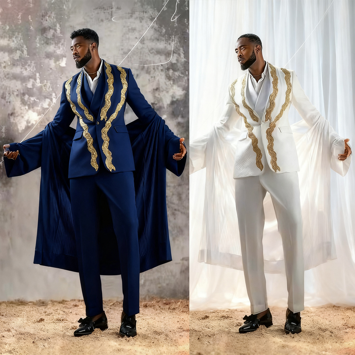 Crystal Lace Men's Wedding Suits 2 Pieces Plus Size Pocket Blazer Groom Tuxedos Customized Evenings Party Celebrity Suits