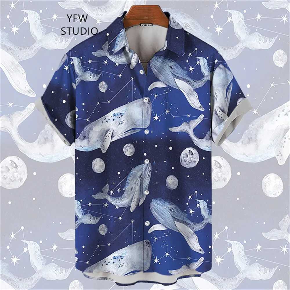 Starry Sky Whale 3D printed animal print shirt mens clothing elegant mens shirt Y2k mens top X250410