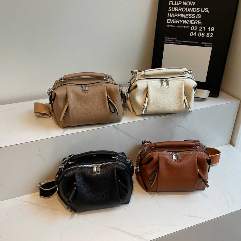 Fashion Bag Women's Bag Autumn Winter New Multi-layer Small Bag Soft Leather Wrinkle Niche Handbag Wide Strap Crossbody Bag