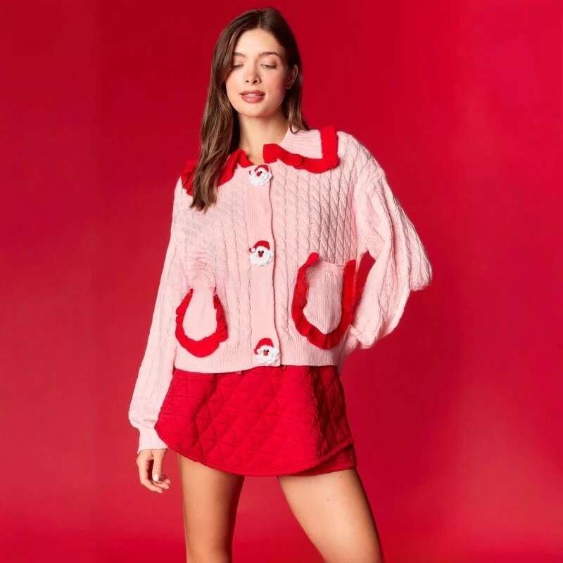 Doll Collar Lace Trim Casual Knit Sweater Women Soft Warm Long Sleeve Christmas Party Cozy Holiday Outfit Gift For Her Designer Sweater Women