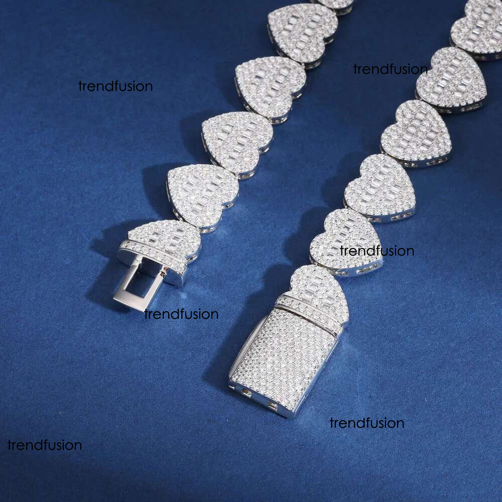 Dropshipping Hip Hop Jewelry 13mm Sterg Sier VVS Moissanite Dia Iced Out Heart Shape Tennis Chain Necklace
