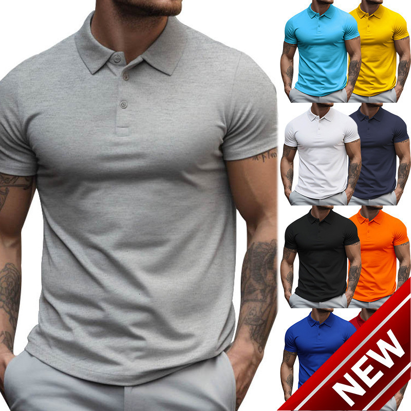 Tem 2025 Summer New Mens Short Sleeve Collar T-shirt Mens Loose Large Solid Color Polo Shirt