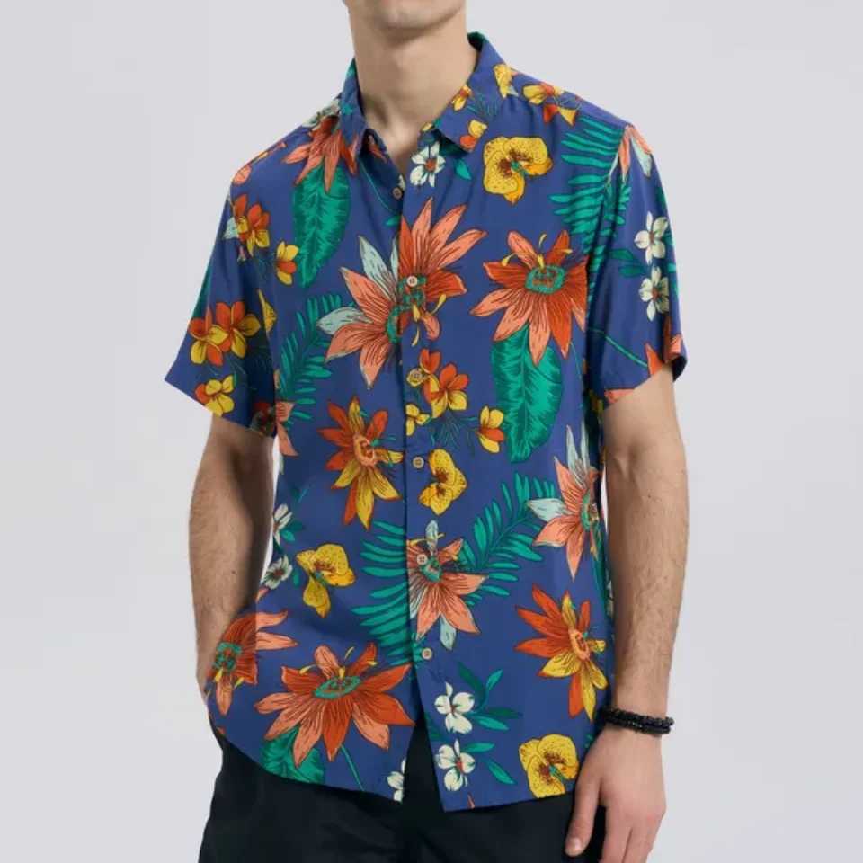 Mens Hawaiian Short Sleeve Lapel Casual Shirt Top New Motorcycle Shirt For Men X250410