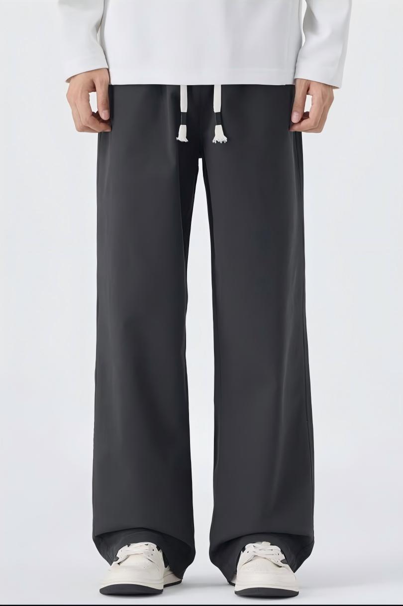 Men's New Arrivals Trendy Casual Pants - Longer Length Black/Dark Gray Relaxed Straight-Leg Trousers 3611