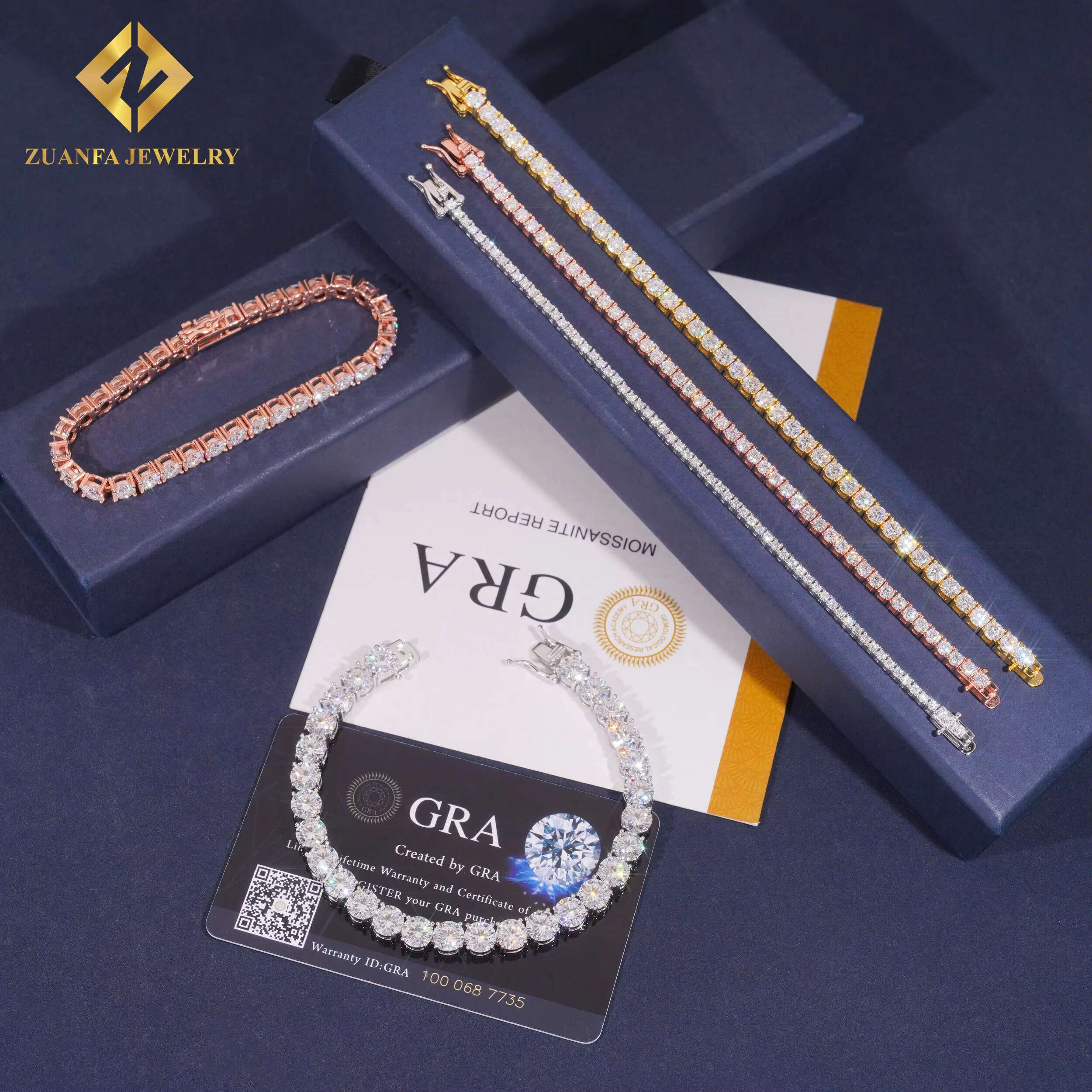 Hot Sale Sterg Sier Gold Plated Moissanite Dia Tennis Chain & Bracelet Large Store