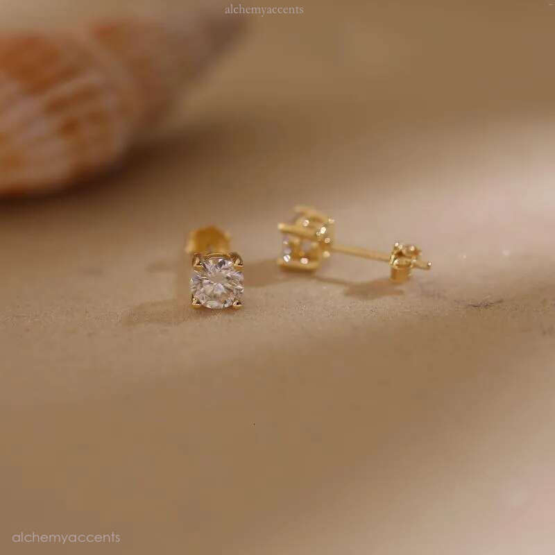 Stud Earrings Moissanite For Women Sterg Sier Plated Gold Fashion Wedding Lab Created Dia Gift Jewelry