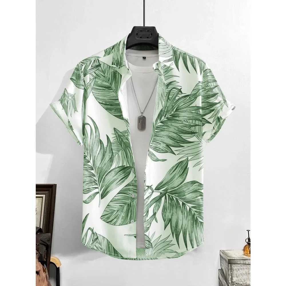 Leaf Tropical Mens Resort Hawaii 3D Printed Shirt Outdoor Vacation Beach Summer Lawn Short Sleeve Spandex Hawaiian Shirt X250410