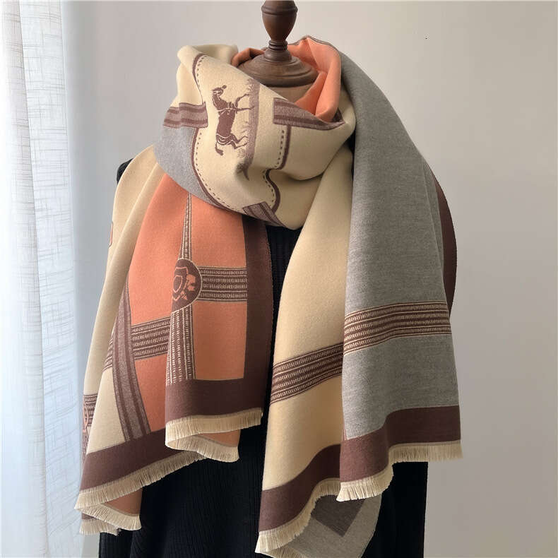 Autumn Winter European and American Foreign Trade New Color Block Tassel Fleece Scarf Women's Patchwork Thickened Shawl Fashion One Piece Dropshi