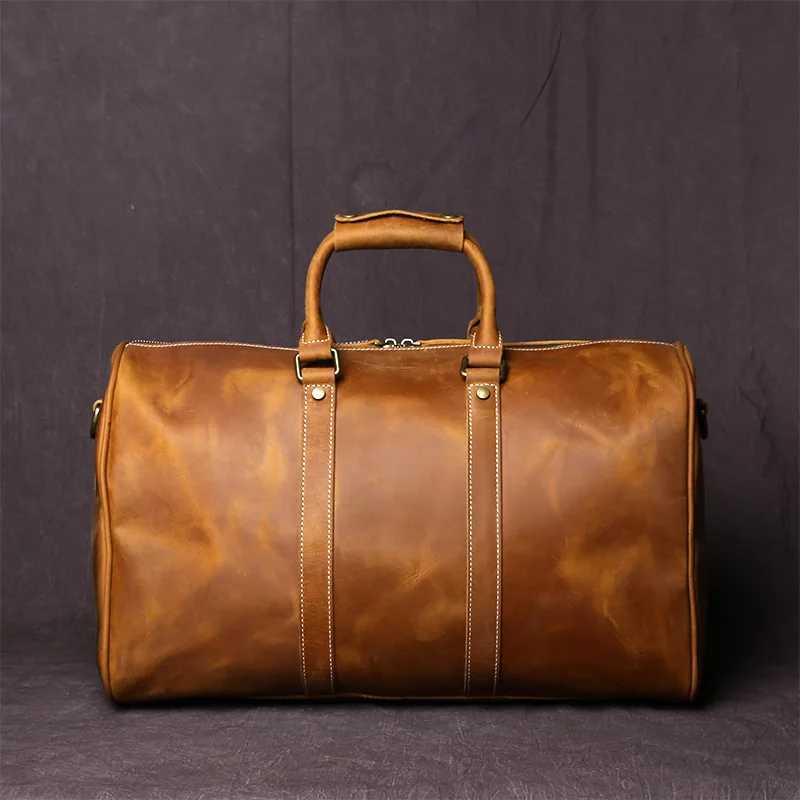 Retro Leather Mens Travel Bag Crazy-horse Leather Large-capacity Luggage Bag Top Layer Cowhide Men Portable Diagonal Bag NZPJ K251110