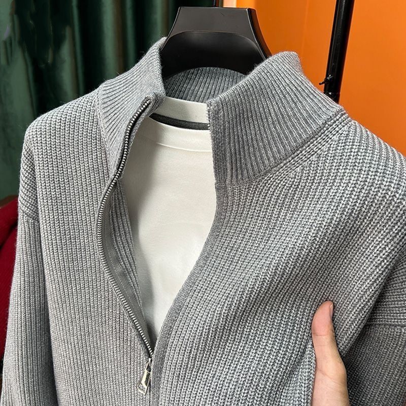 Men's turtleneck zipper knitted cardigan autumn and winter loose texture sweater jacket casual trend all-match solid color outer clothes