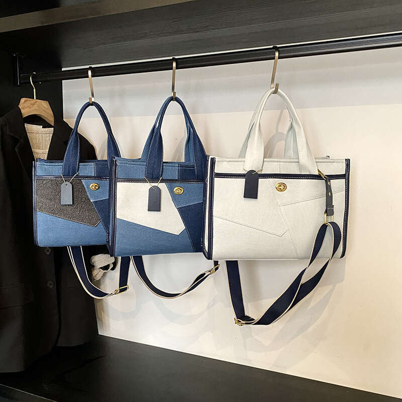 Foreign Trade Denim for Women New Fashion Color-Block Patchwork Single Shoulder Crossbody Commuter Casual Tote Bag