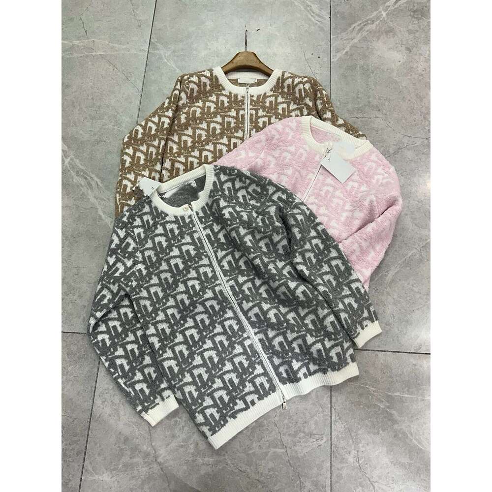 Trendy Brand Autumn Winter Couple Retro Full Print Letter round Neck Long Sleeve Sweater Women Casual Loose Knitted Top High-End Unisex Flocked Vintag