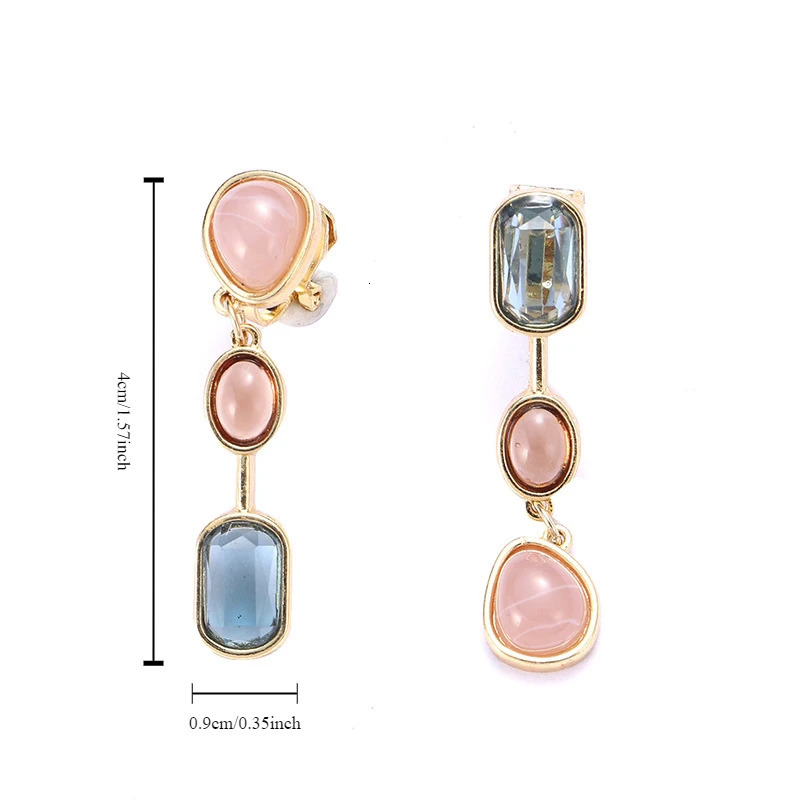 Fashionable Colored Resin Drop Stone Simple Ear Clips for Women Party Retro Color Temperament Clip on Earrings Without Earholes 250409