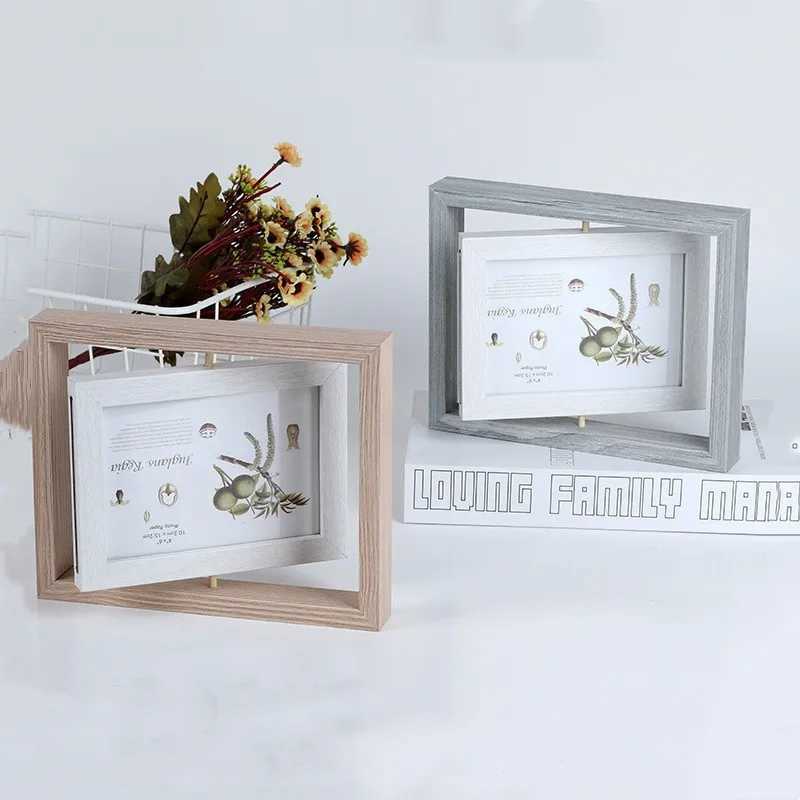 Creative wooden double-sided rotating desktop display photo frame L251110 H260306