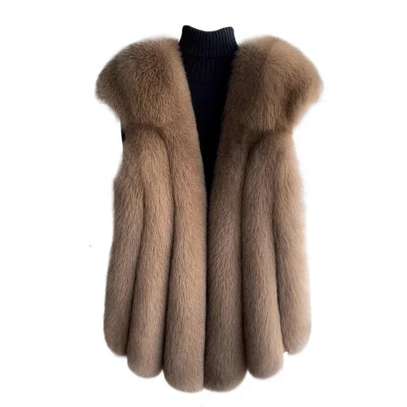Fox fur vest womens medium and long fashion thick coat real for winter 251110