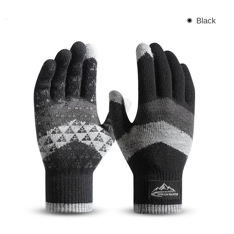 Daily Outdoor Mens Sports Cold Resistant and Anti Slip Touch Screen Gloves Knitted Gloves Warm Velvet Riding 251106