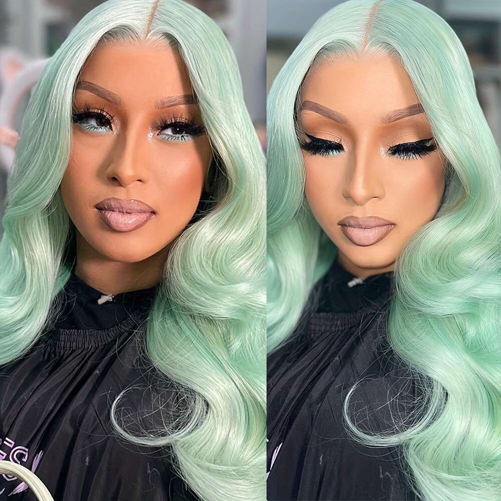 28-Inch Light Green Glueless Wig - Long Straight Heat-Resistant Hair, Pre-Plucked Middle Part, 180% Density, 13X4 Women, Perfect For Daily Wear & Part