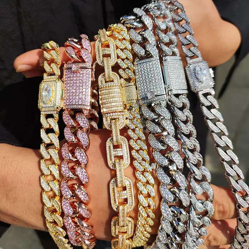 Custom Thick Diamond 5A CZ Prong Link Iced Out 3 Row Setting Cuban Chain Hip Hop Necklace Mens