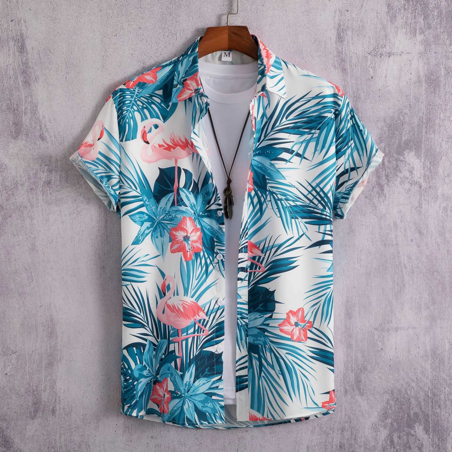 2023 Hawaii Shirt Mens Fashion Floral Geometric Printed Shirt Single breasted Beach Short sleeved Top Mens Holiday Clothing X250410