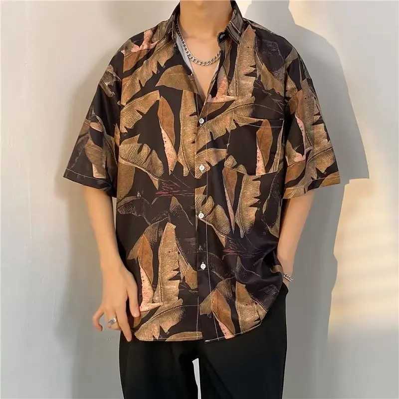 Mens short sleeved Hawaiian floral print summer shirt casual wear beach party clothing men X250410