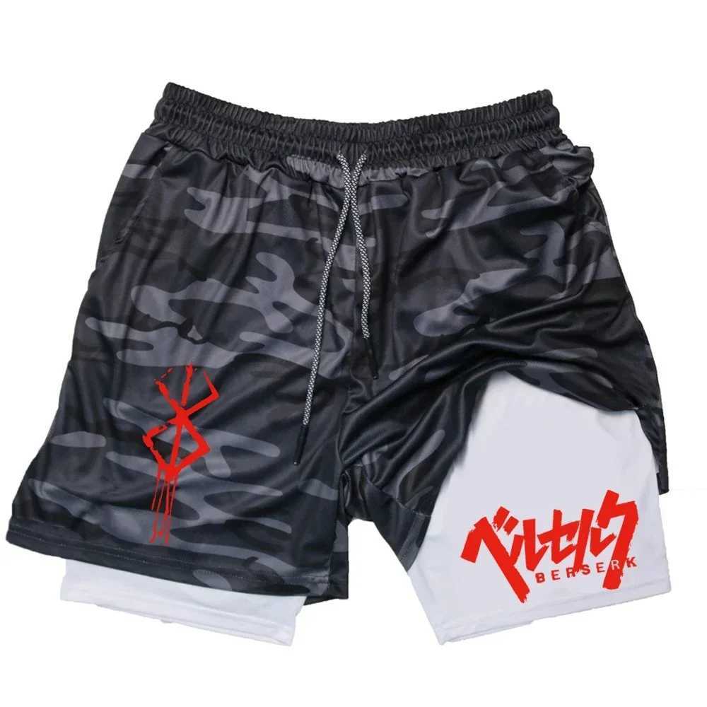 2025 Mens Fast Drying Compression Fitness Gym Breathable Sports Printed Tight Shorts Double Layer Fitness Training W250410