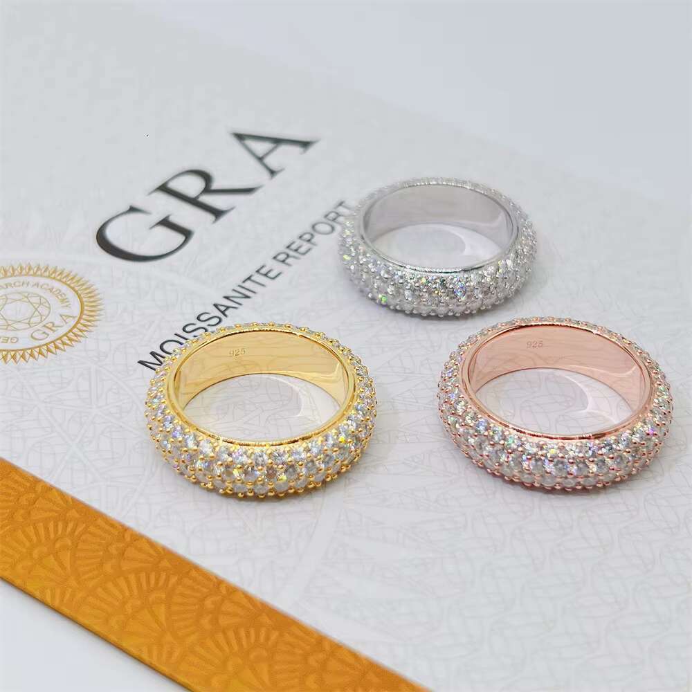 Luxury Style 925 Silver Hip Hop Jewelry VVS Moissanite Diamond 4 Rows Iced Out Initial Rings Band