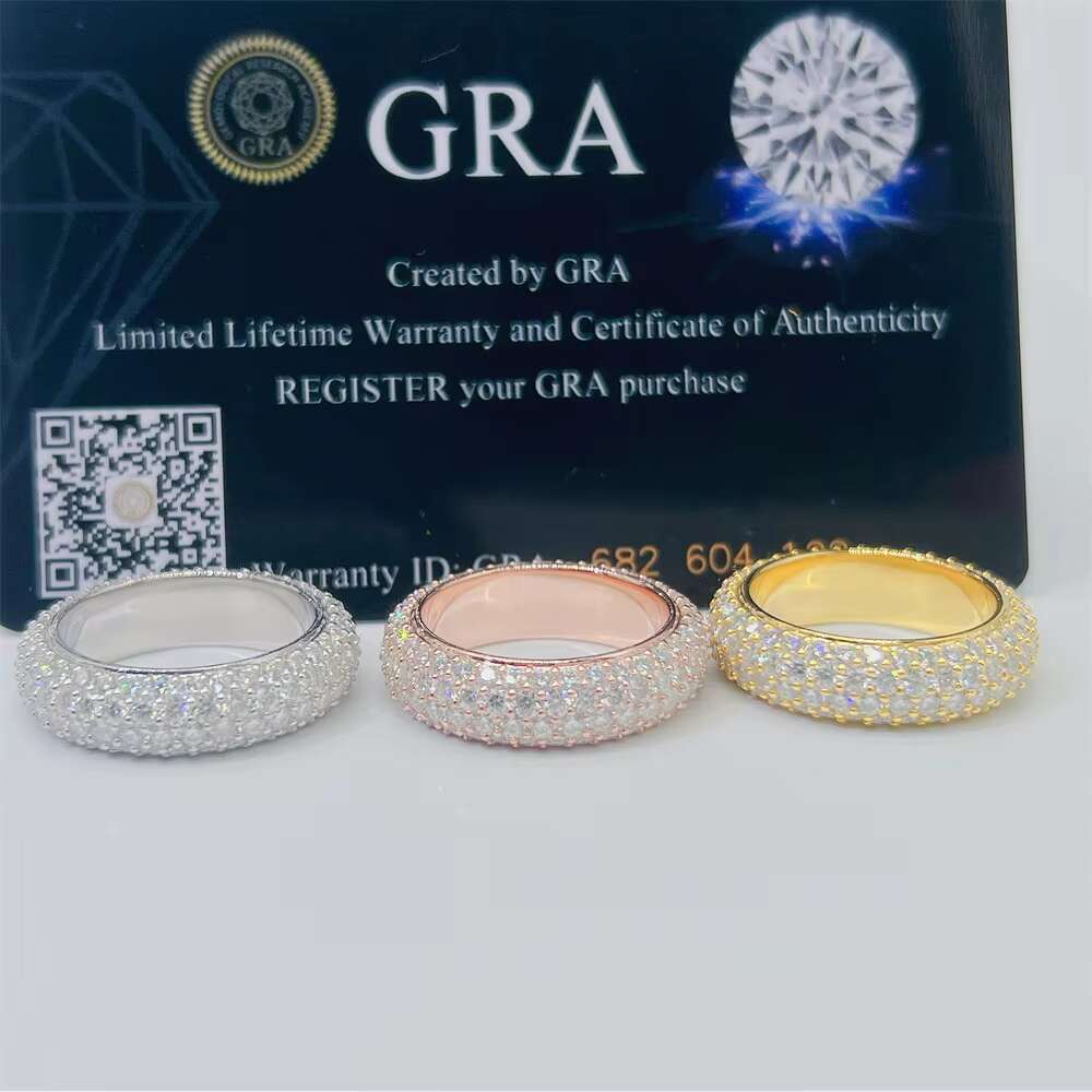 925 Sterling Silver 14K 18K Gold Plated Ring Band 4 Rows Moissanite Engagement Ring Diamond Wedding Band for Men Women