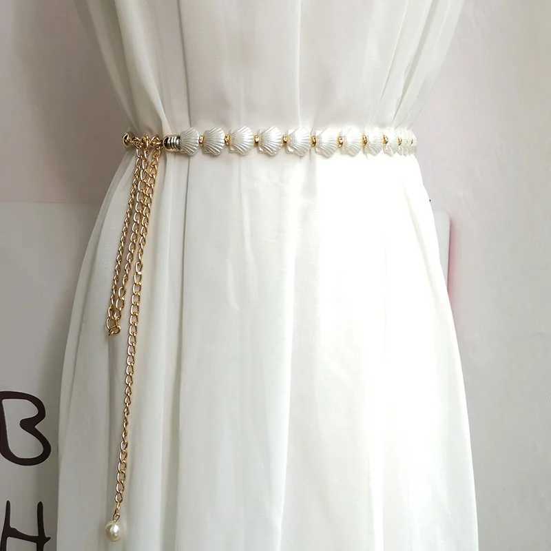 Fashionable adjustable acrylic pearl strap warm ladies metal thin chain strap ultra-thin body chain dress strap elastic waistband X250410