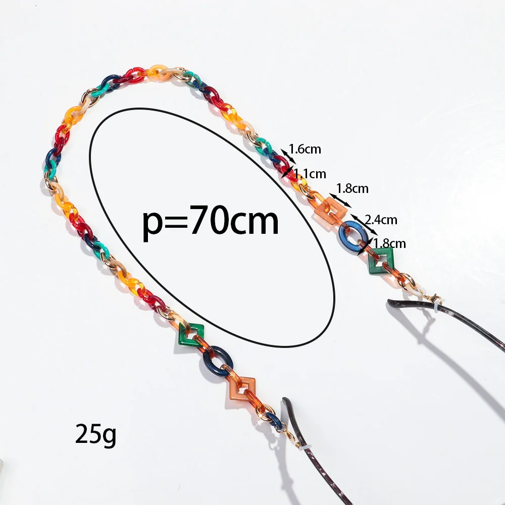 Bohemian Colored Acrylic Womens Glasses Chain Fashion Resin Geometric Tether Rope Strap Hanging Sunglasses Accessories 250410