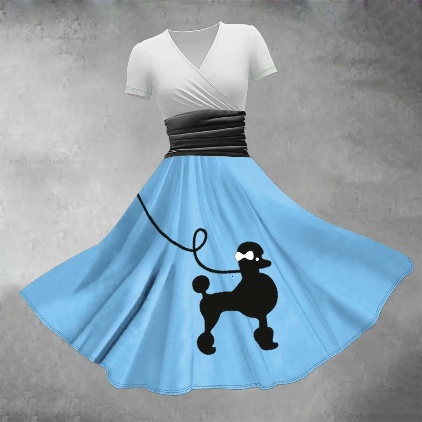 Dongdumaoyi Summer Women Casual Sweet Knee Length Party Evening New Patchwork A E Dresses Ladies Vintage Dog Print Skirt Dress