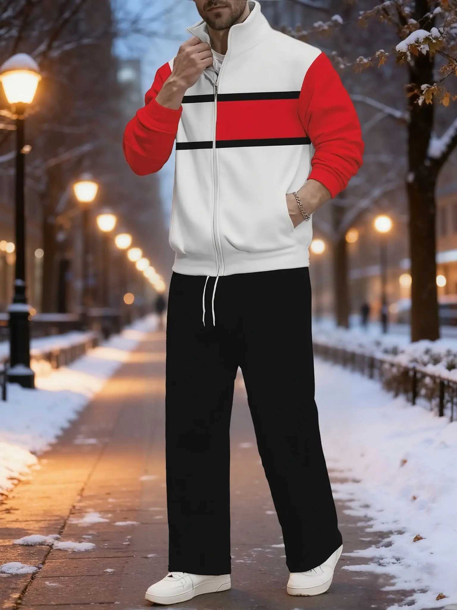 Mens Autumn 2025 Sportswear Set Stand/Flip Collar TwoWay Wear Sweatshirt Jacket with Matching Long Pants Comfortable Two W251110