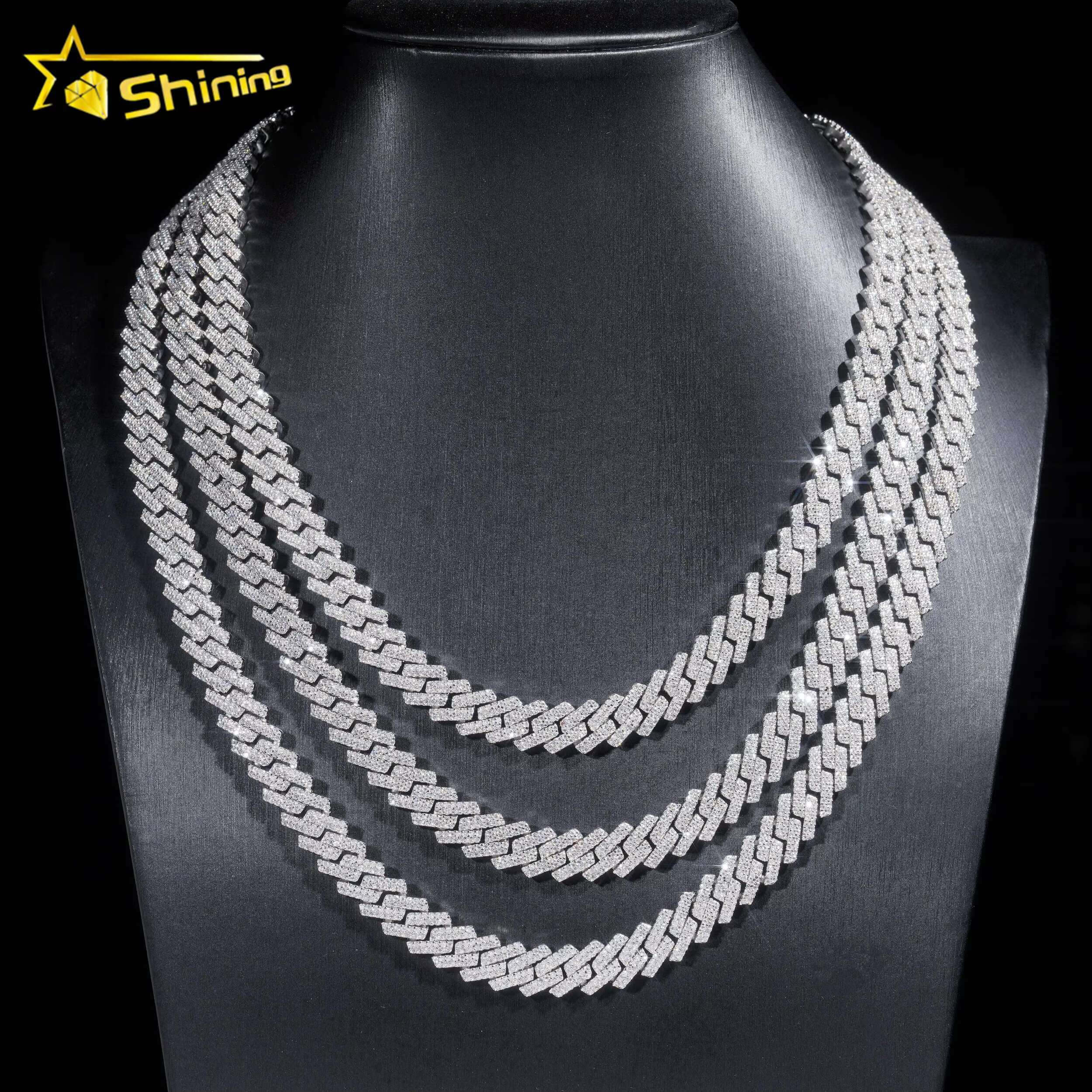Stocks 10MM Necklace 925 Sterling Silver Gold Plated Hip Hop Jewelry VVS D Color Moissanite Cuban Link Chain