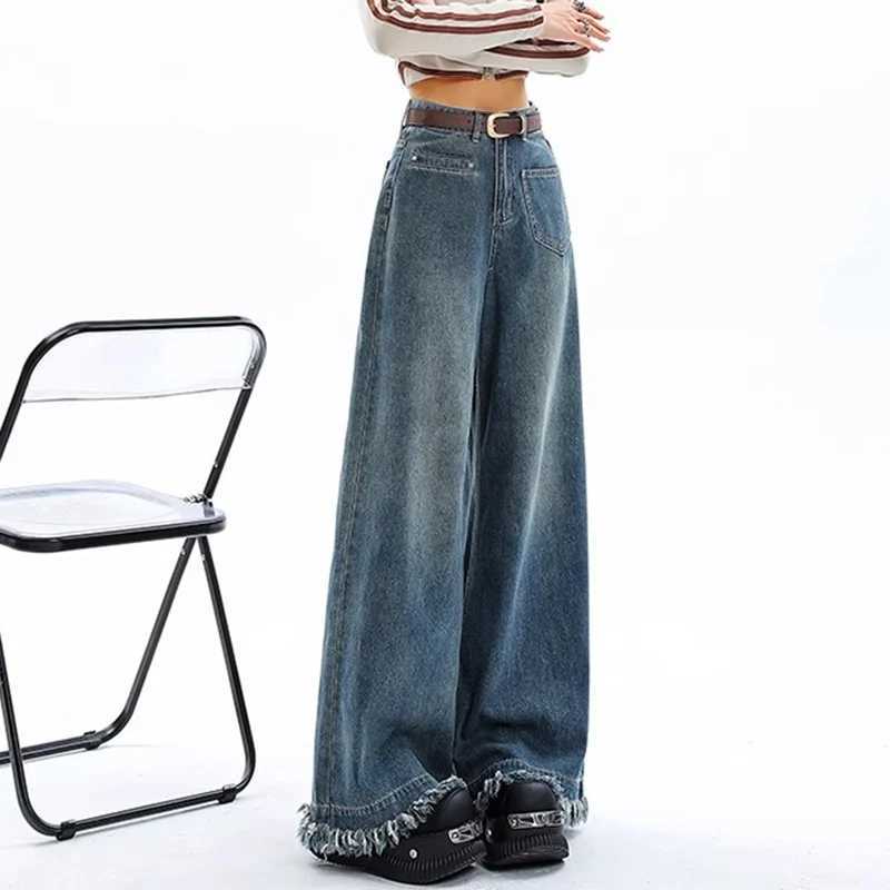 Woman High Waist Oversized Loose Jeans Female Vintage Baggy Wide Leg Pants Girls FashionLight Blue Retro Blue Denim Trousers C251110