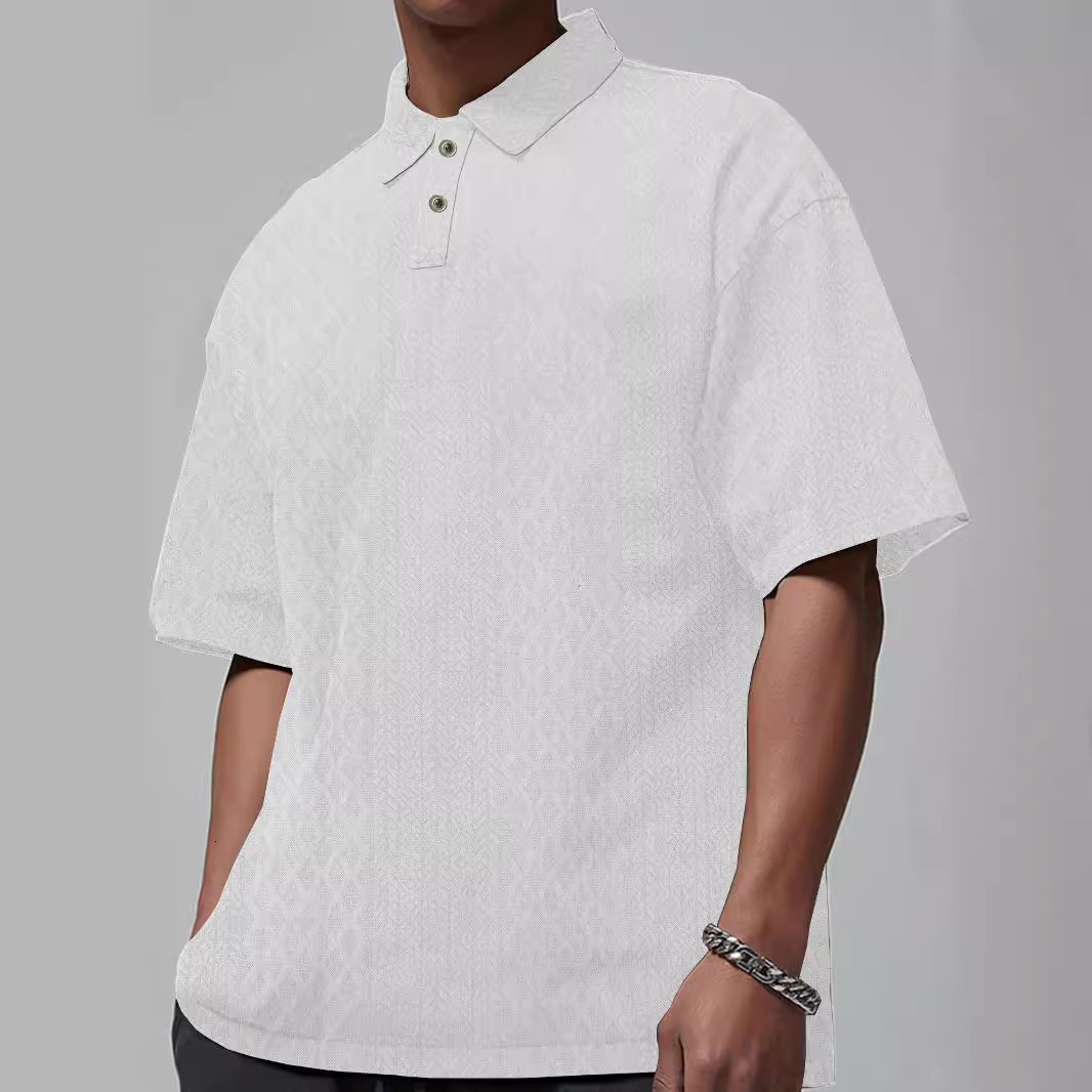 Large size summer 2025 mens short sleeved trendy polo shirt knitted sweater loose collar t-shirt