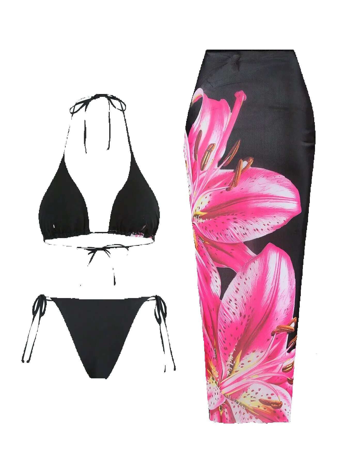 3-piece printed swimsuit, sexy, mini, triangular, bare back, tango underwear, high waist, long, women's, beachwear, new series 2025
