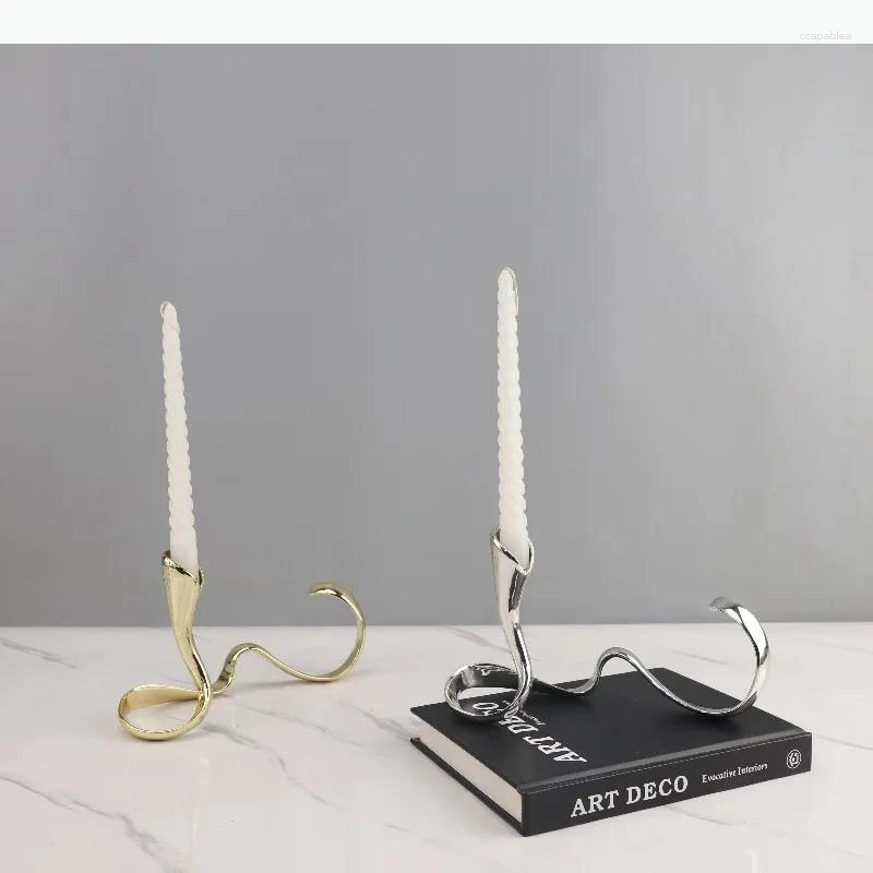 Candle Holders Metal Candlestick Geometric Streamer Wavy Ribbon Candelabrum Table Ornament Centerpieces XJ260305