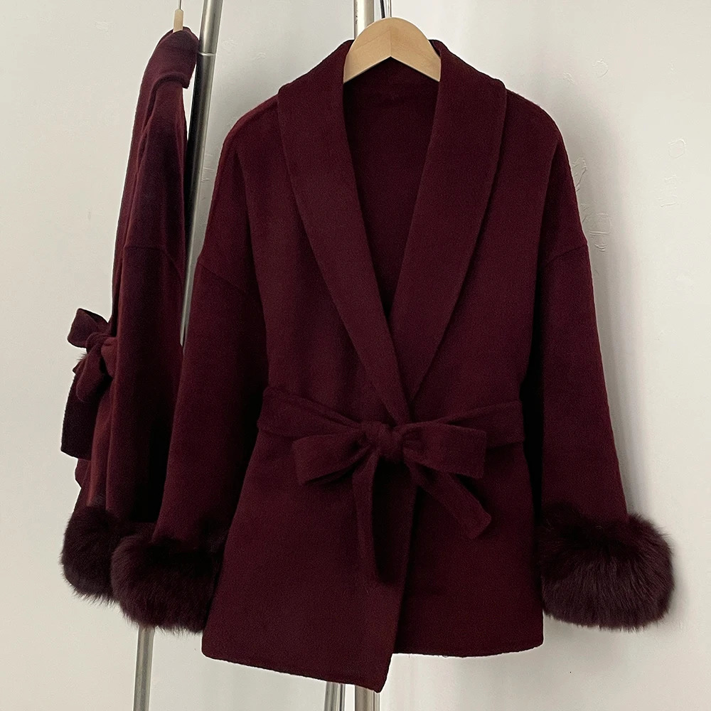 Reality Fur Coat Women Woolen Lady Overcoat Fox Wool Patchwork Mongolian Jacket Autumn Spring 251110