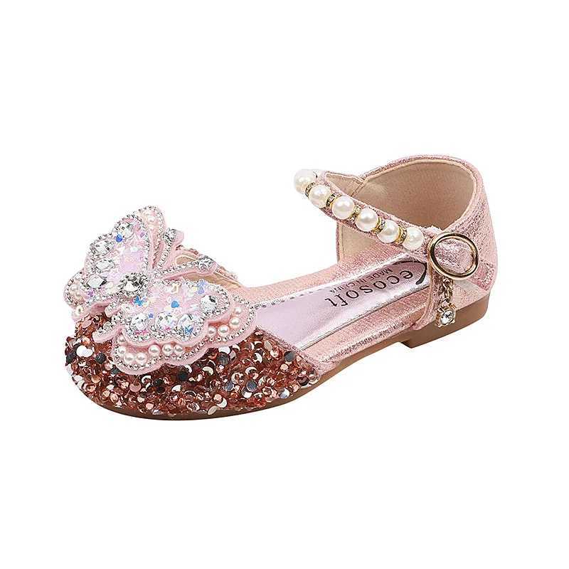 Little Girl Sandals Spring/Summer New Childrens Leather Shoes Sparkling Butterfly Princess Fashion Flat Shoes Version Z250410