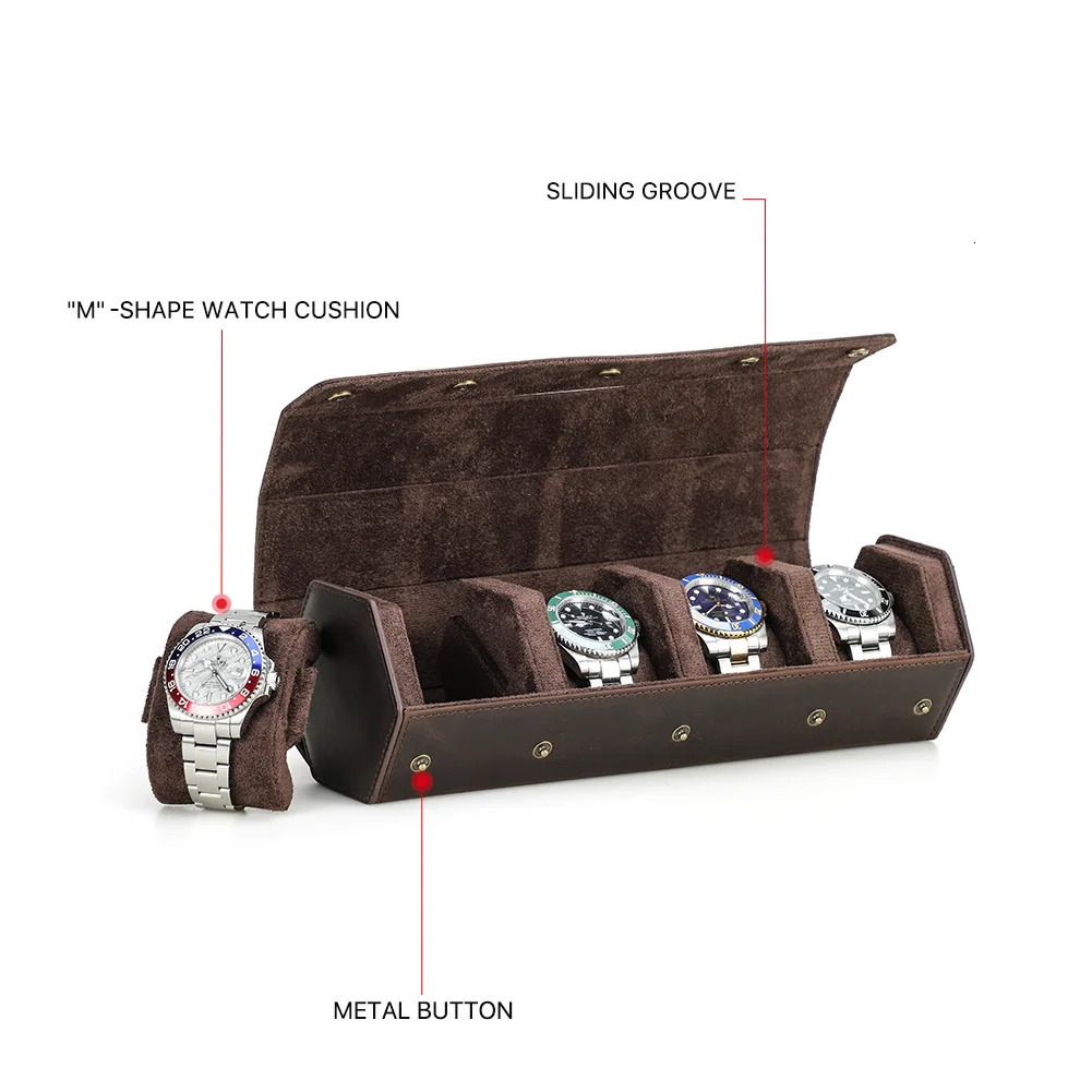 Vintage leather watch roll box 123468 mesh travel case organizer display stand mens and womens watches jewelry 250410