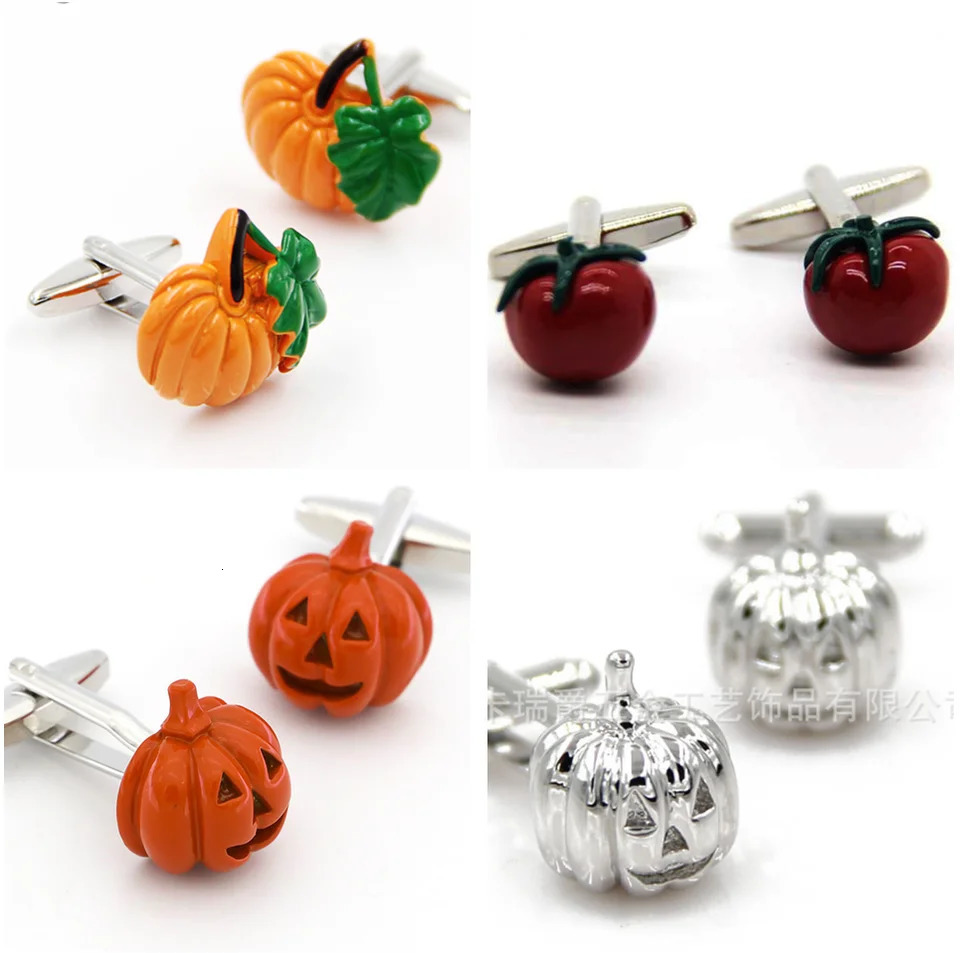 10pairslot All Saints Day Red Tomato Pumpkin Cufflinks Enamel Squash Cuff Links Halloween Gift Mens Jewelry Wholesale 250409