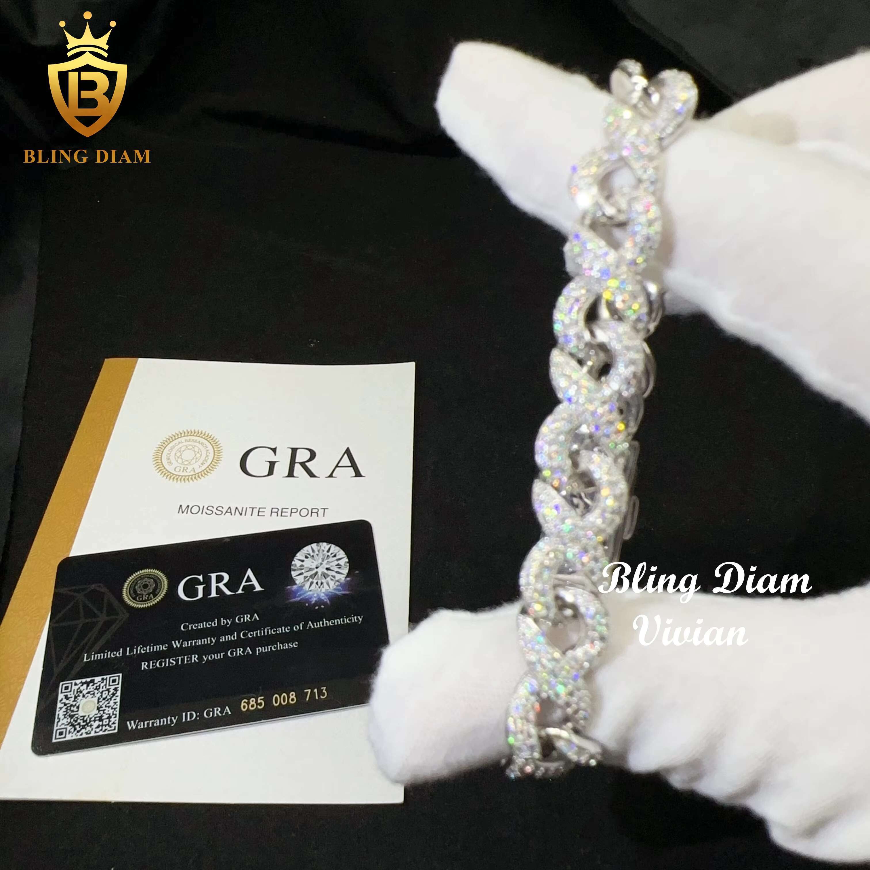 Iced Out Bracelet Hip Hop Bracelet Rose Gold Silver VVS Moissanite Diamond Iced Cuban Bracelet