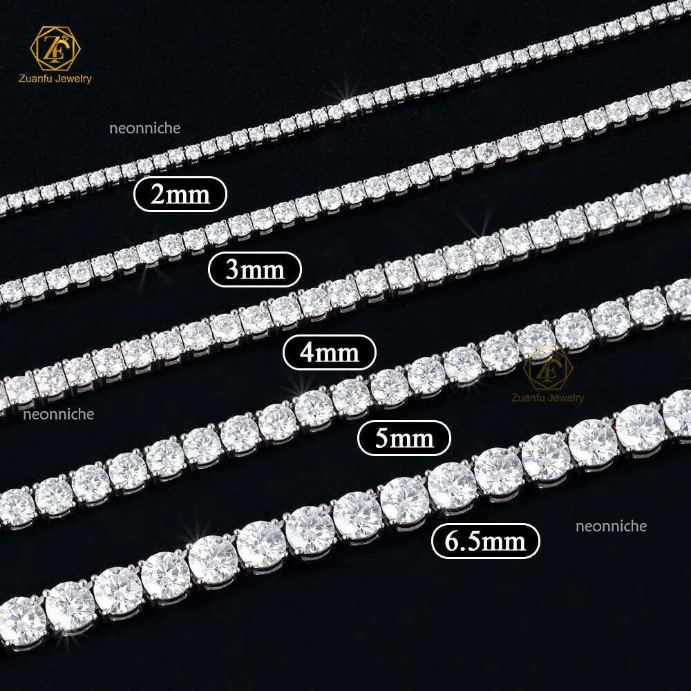 Fine Jewelry Bracelet Necklace 4mm 5mm 6.5mm Custom 10k 14k Gold Plated Sterg Sier 3mm Moissanite Tennis Chain