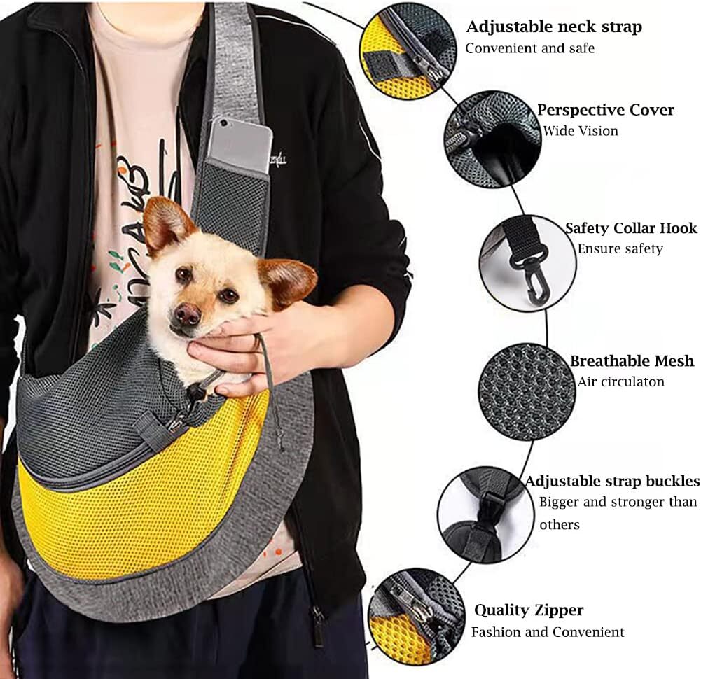Pet dog sling straps, breathable mesh hands-free adjustable travel safety small dog sling bag backpack dog shoulder bag suitable for dogs, cats, rabbi
