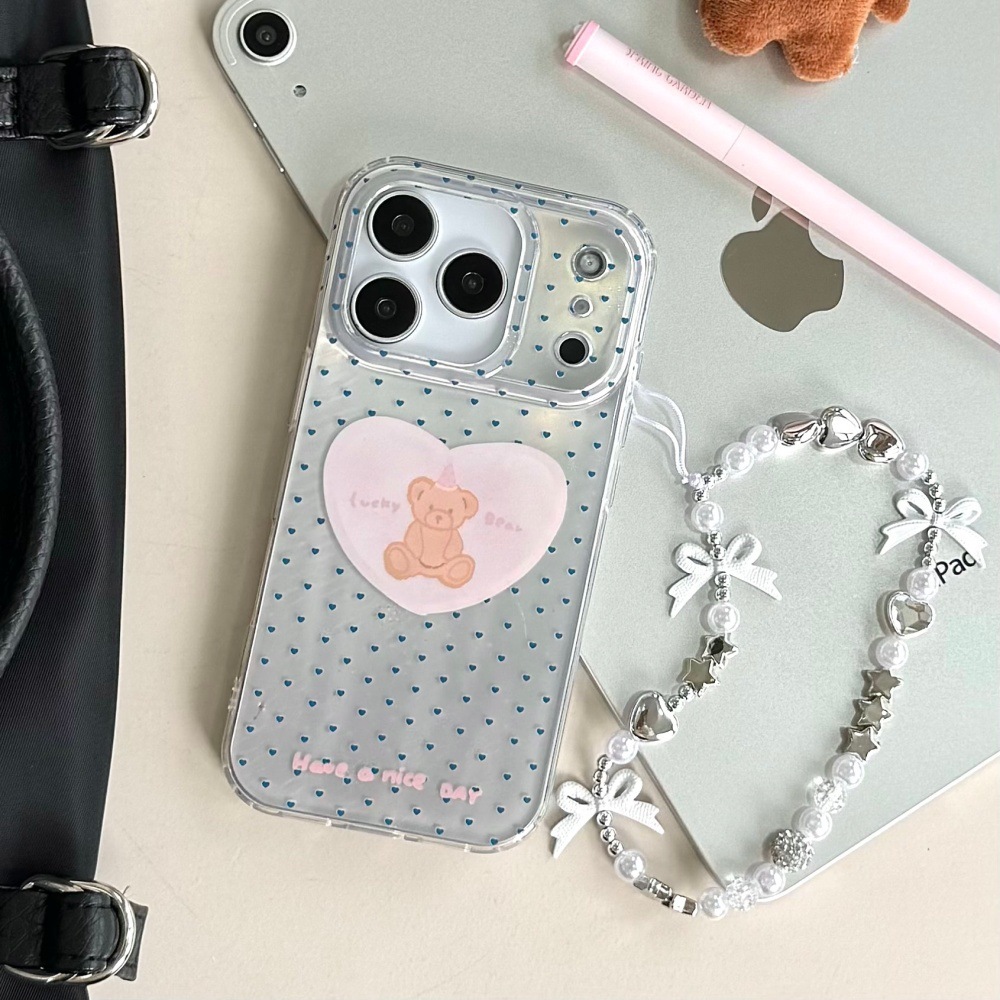 Polka Dot Heart Bear Phone Case Suitable for iPhone 17 Pro Max Protective Cover Cartoon iPhone 16/15 Pro